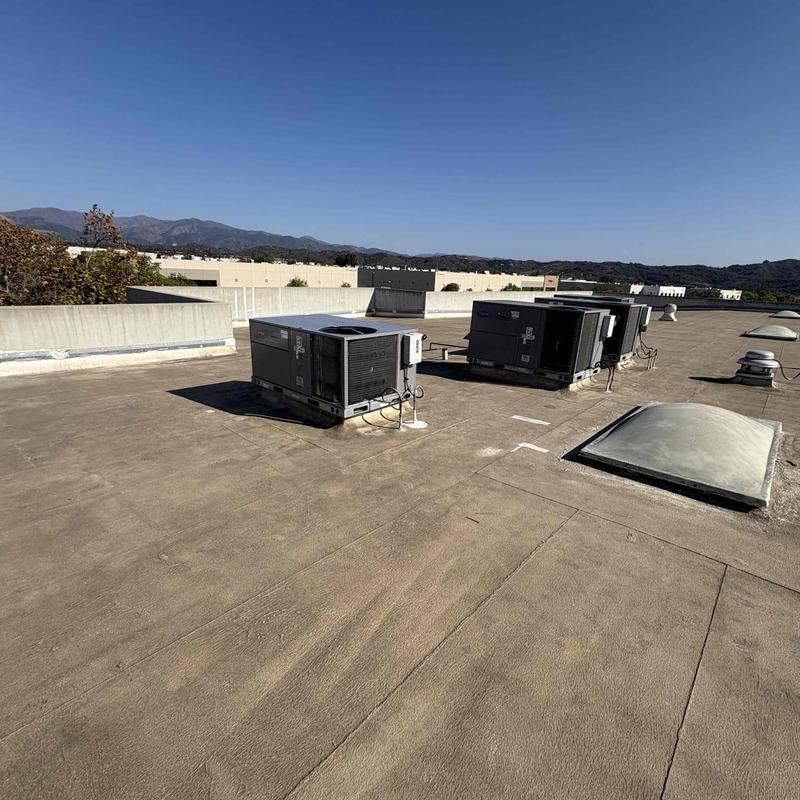 Package HVAC units installed on commercial flat roof