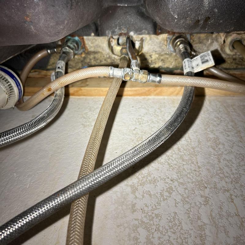 Kitchen sink waterlines with shutoff valves and hose connections