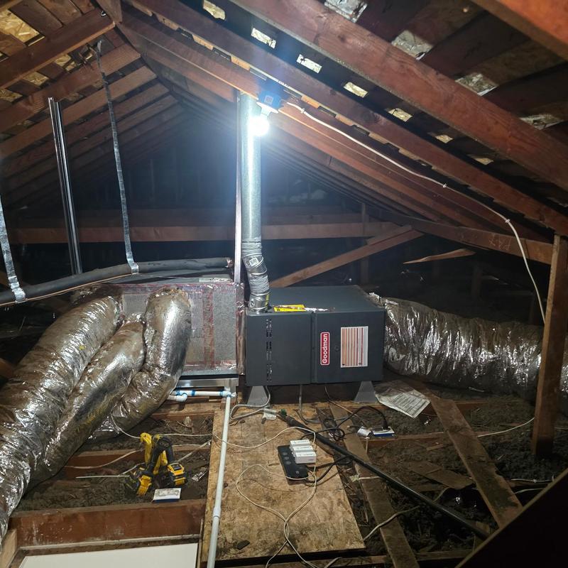 Flue vent pipe replacement in attic HVAC system Flue vent pipe replacement in attic HVAC system