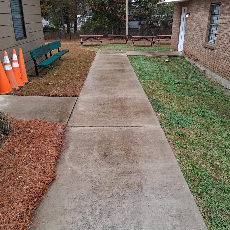 Concrete sidewalk pressure washing after sod and dirt work Concrete sidewalk pressure washing after sod and dirt work