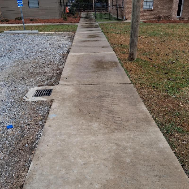 Concrete sidewalk pressure washed after sod installation Concrete sidewalk pressure washed after sod installation