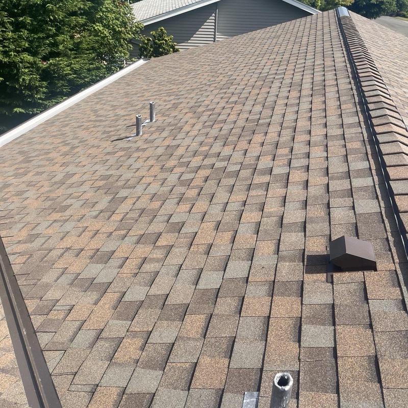 Asphalt shingle roof with ventilation pipes installed