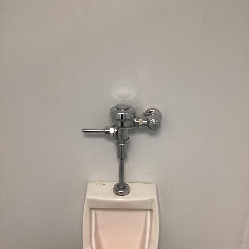 Urinal flush valve and porcelain fixture on wall