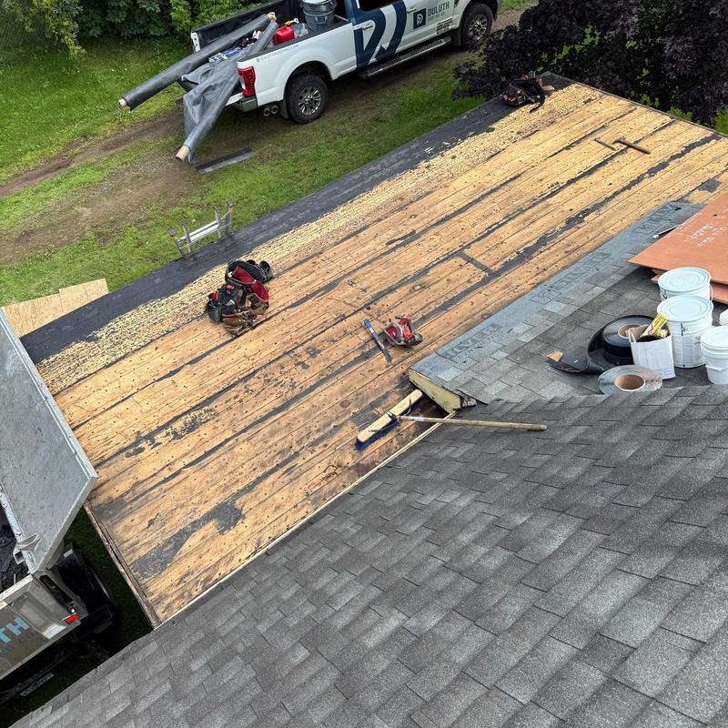 Flat roof deck stripped for re-roofing installation