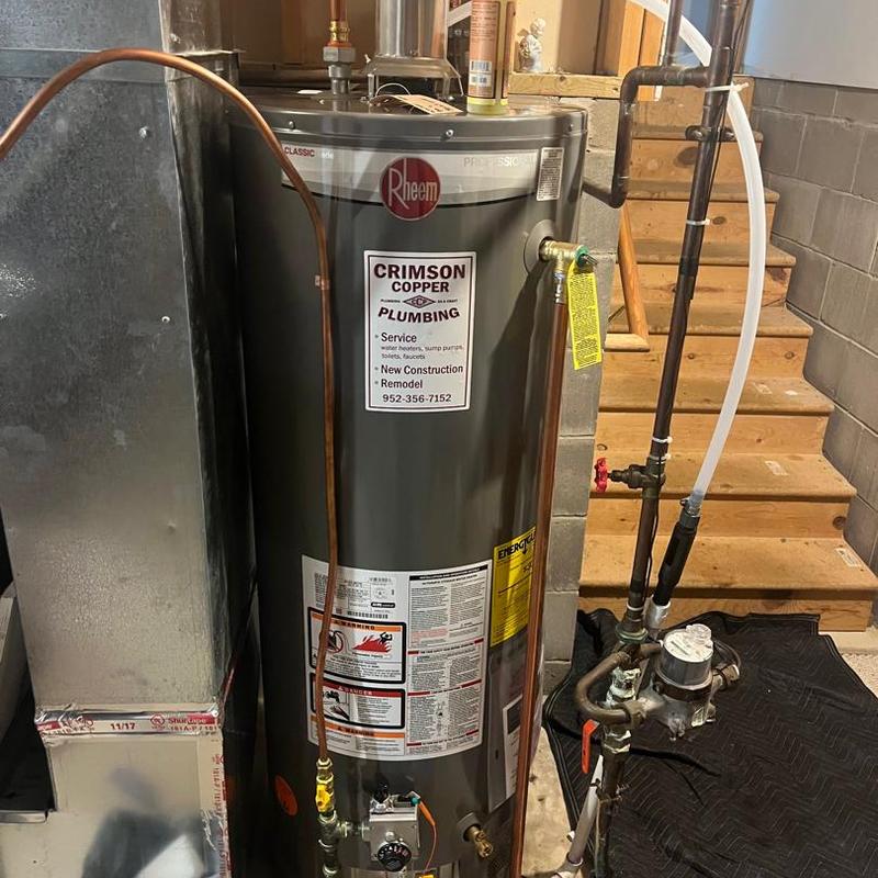 Rheem water heater with new plumbing installation