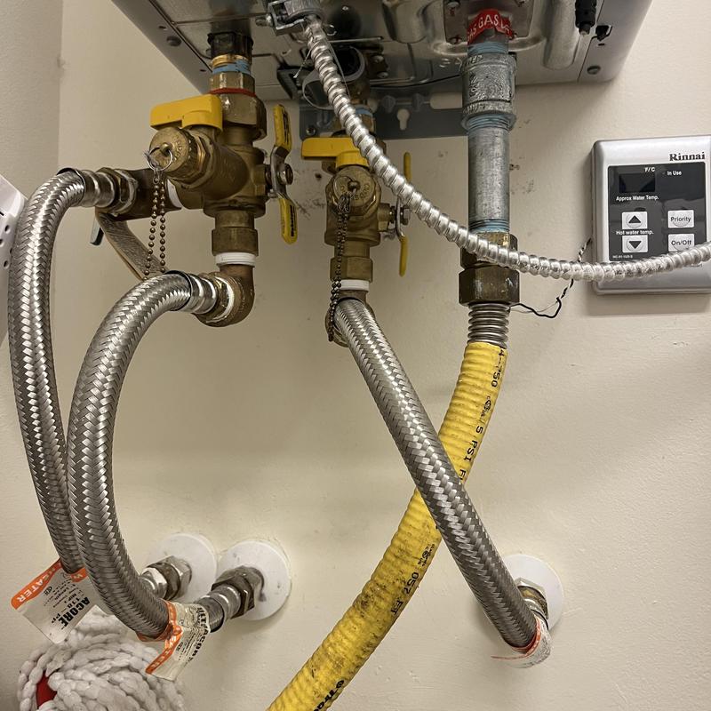 Rinnai tankless water heater gas and water lines