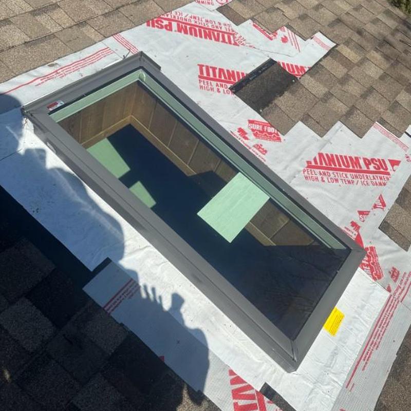 Velux skylight installation with new roofing underlayment Velux skylight installation with new roofing underlayment