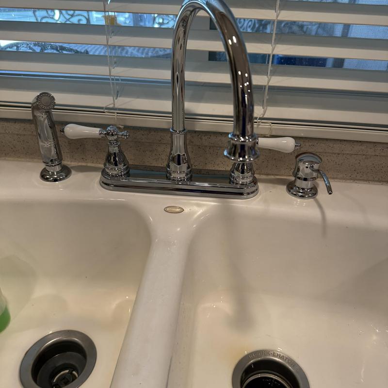 Kitchen faucet with soap dispenser installation