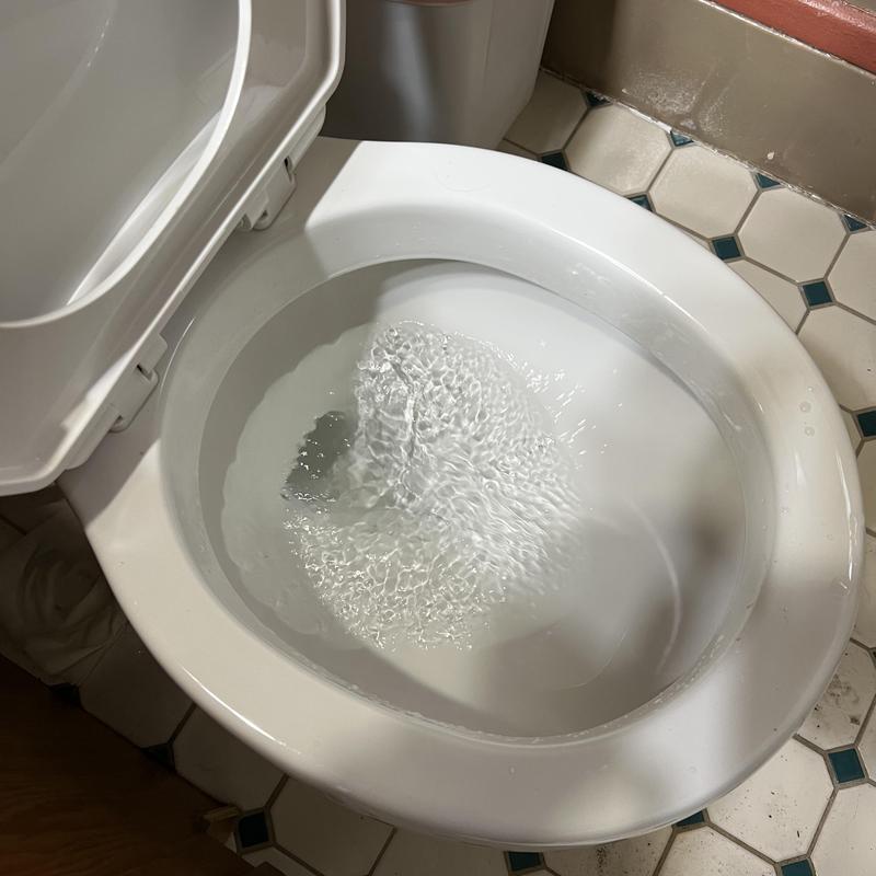 Toilet bowl flushing water moving after air snake cleaning