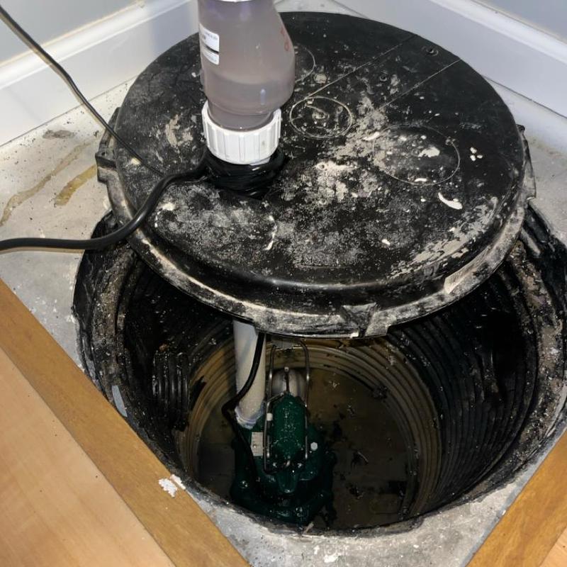 Sump pump basin with Zoeller 13 hp pump installed