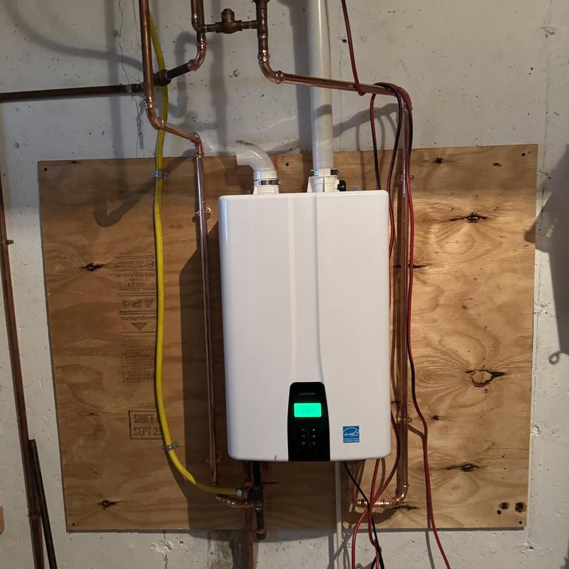 Navien tankless water heater installation in basement