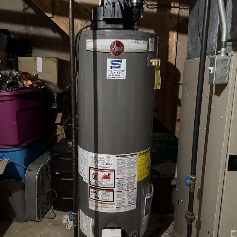 Power venting Rheem water heater installation in basement