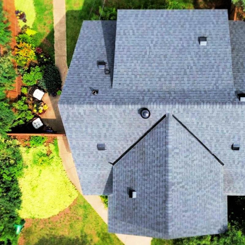 CertainTeed Landmark shingles roof installation aerial view CertainTeed Landmark shingles roof installation aerial view