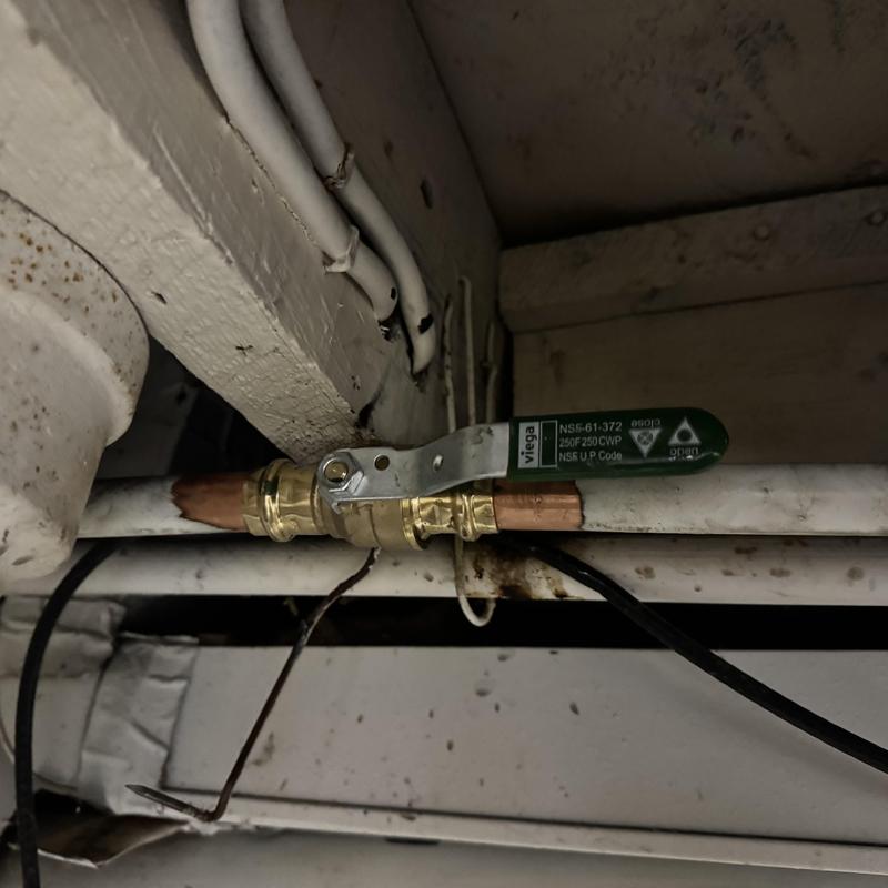 Copper shut-off valve installation on water pipe