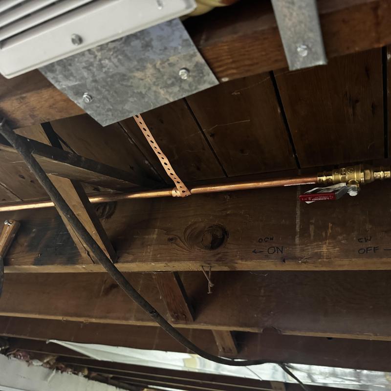 Copper water pipe with new 12 ball valve installation