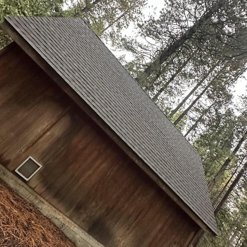 GAF lifetime asphalt shingle roofing on wood shed