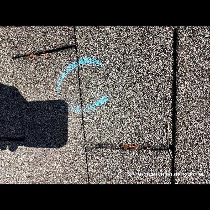 Asphalt roof shingles with marked damage during inspection