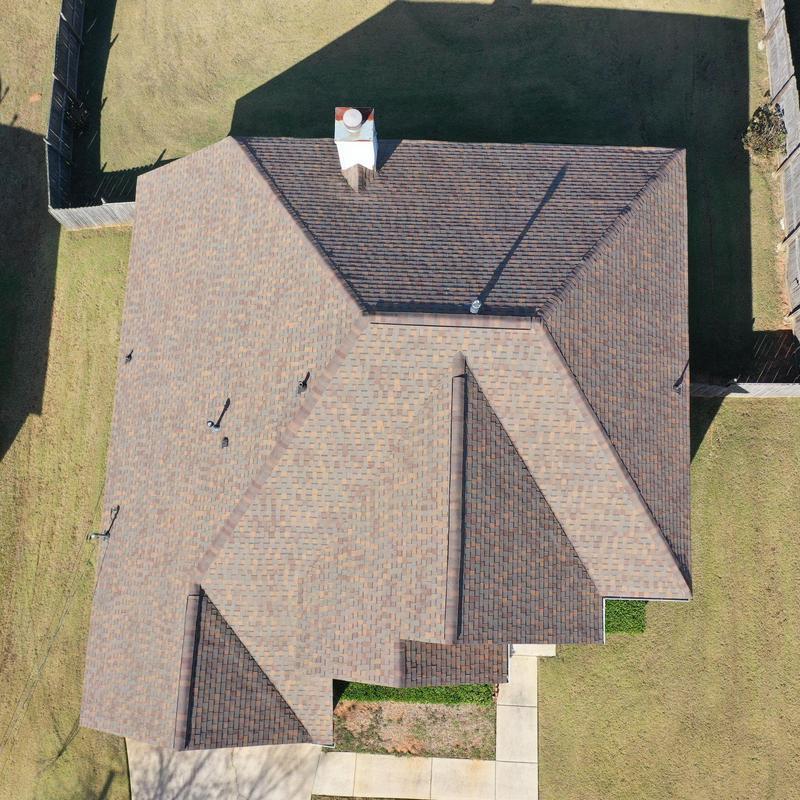 Atlas Pristine Lifetime shingle roof installation aerial view Atlas Pristine Lifetime shingle roof installation aerial view