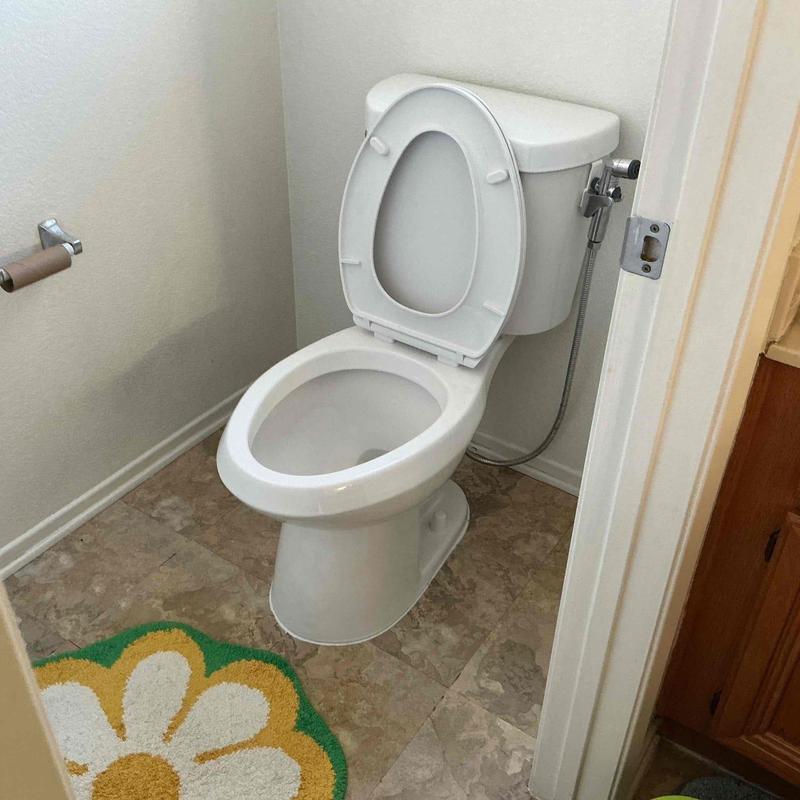 Chair height elongated toilet with new shut off valve