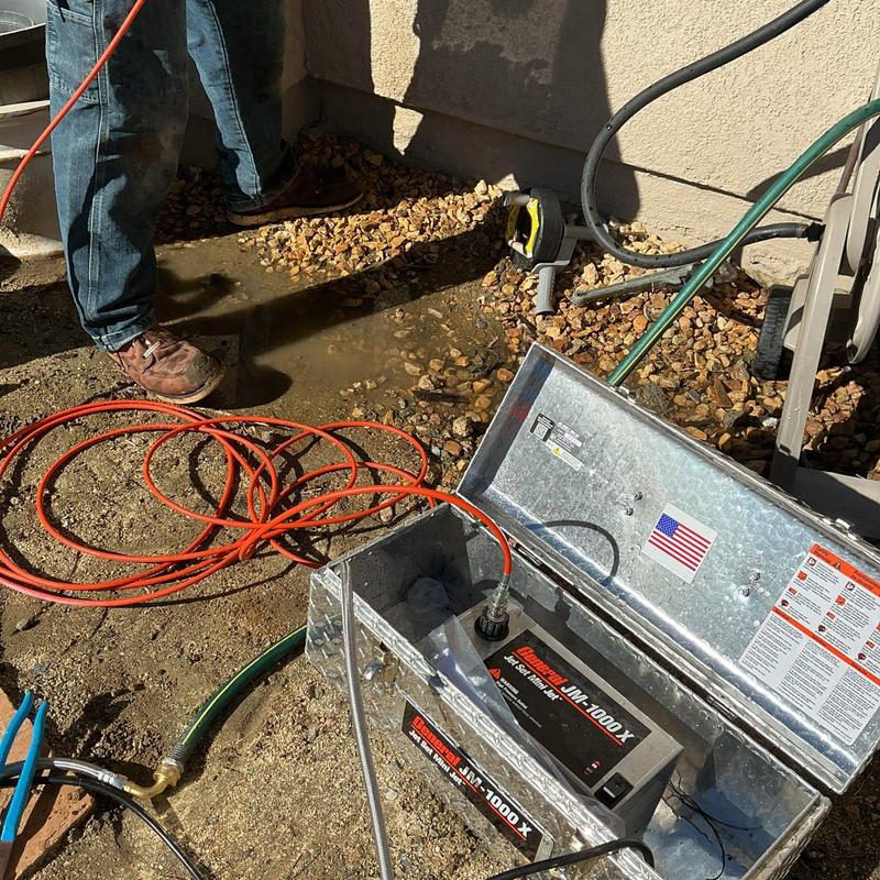 Kitchen branch line hydro jetting equipment in use