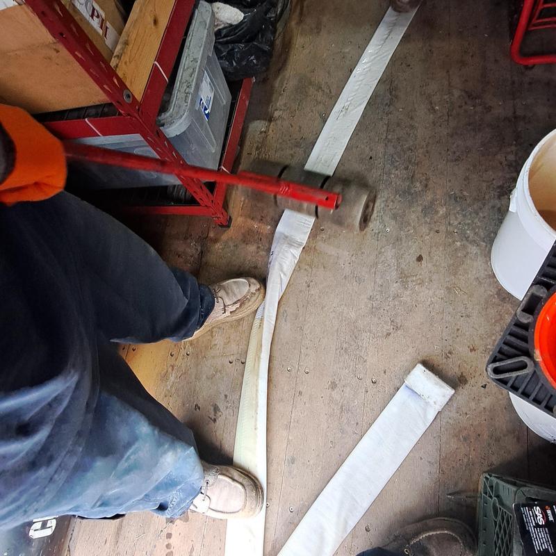 Sewer Permaliner installation on wooden floor Sewer Permaliner installation on wooden floor