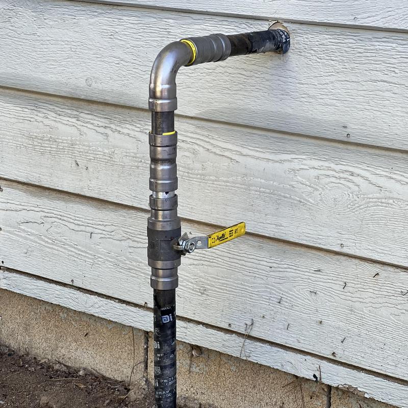 Gas riser with Mega fittings and ball valve installation