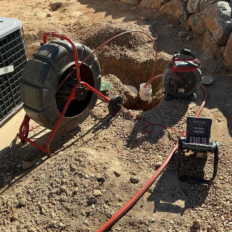 Area drain camera inspection and hydro jetting setup