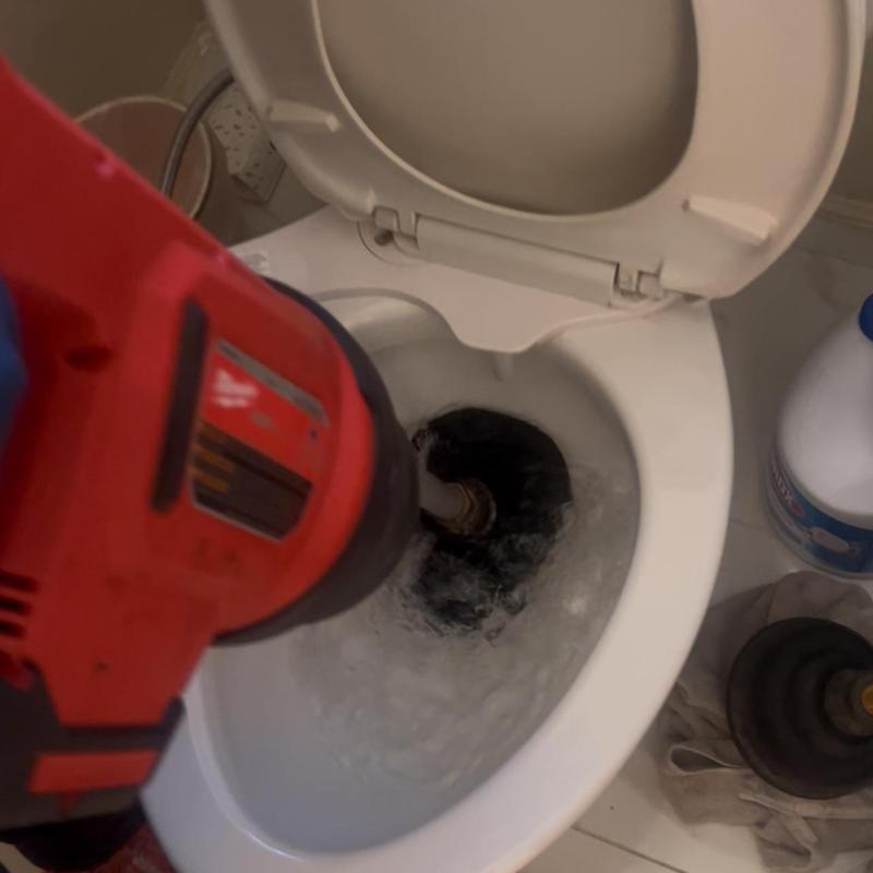 Toilet clog clearing with air snake tool