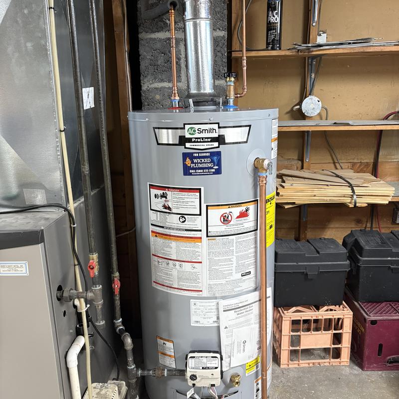 AO Smith 40-gal water heater installation in basement