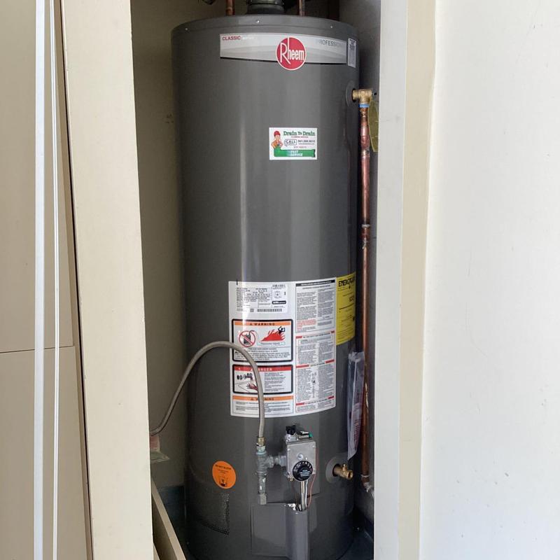 Rheem 50-gallon natural gas water heater installed