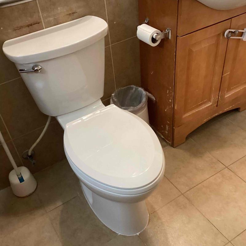 ADA elongated toilet installation in bathroom corner