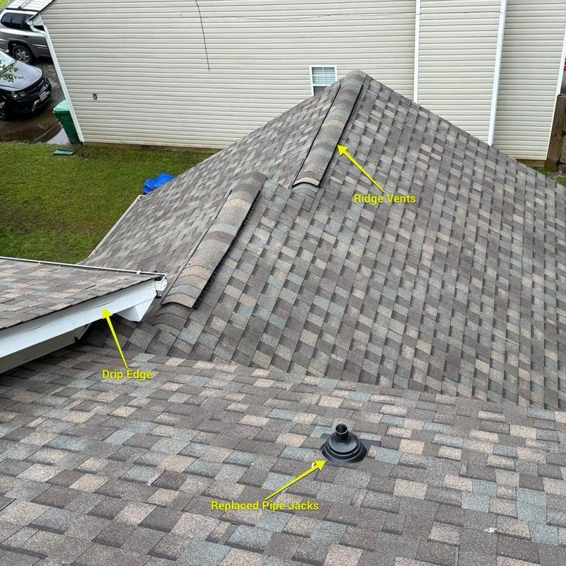 Atlas Pristine Lifetime shingles with ridge vents and pipe jack Atlas Pristine Lifetime shingles with ridge vents and pipe jack