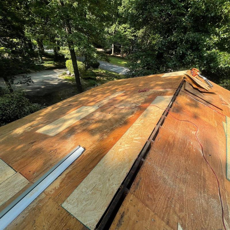 Roof decking replacement with new plywood panels Roof decking replacement with new plywood panels