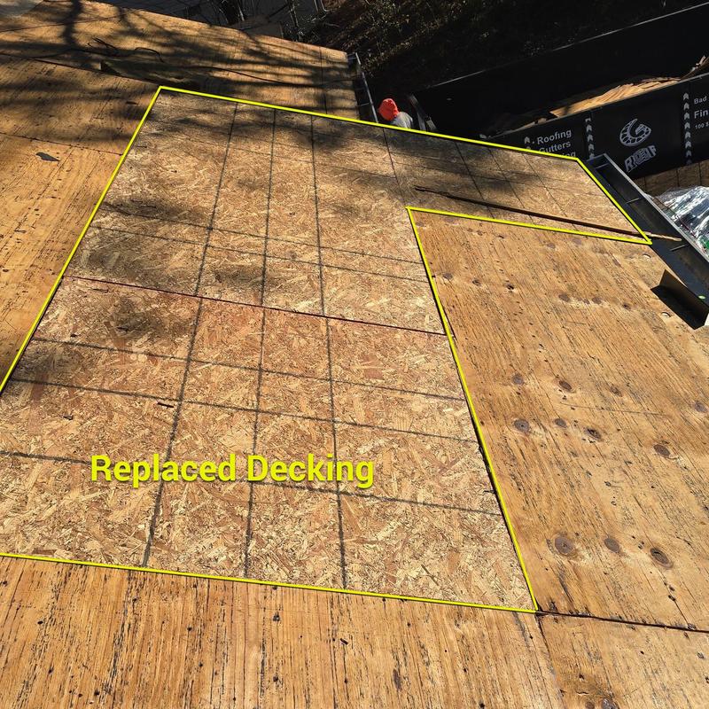Roof decking replacement with new plywood panels Roof decking replacement with new plywood panels