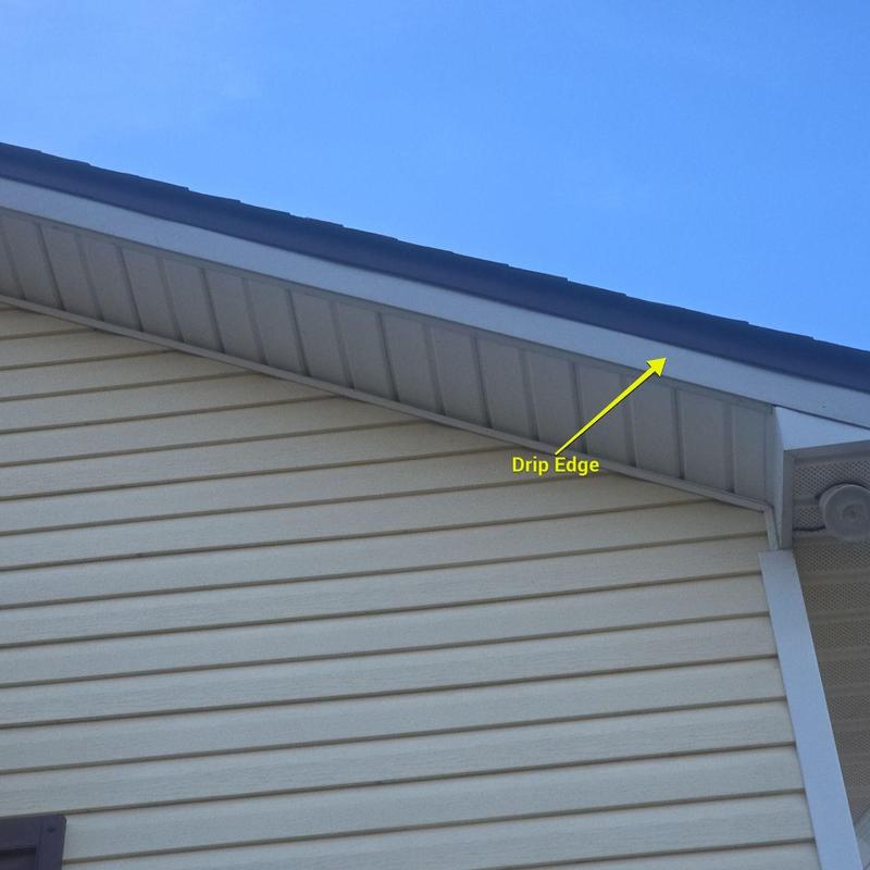 Drip edge on residential roof edge under shingles Drip edge on residential roof edge under shingles