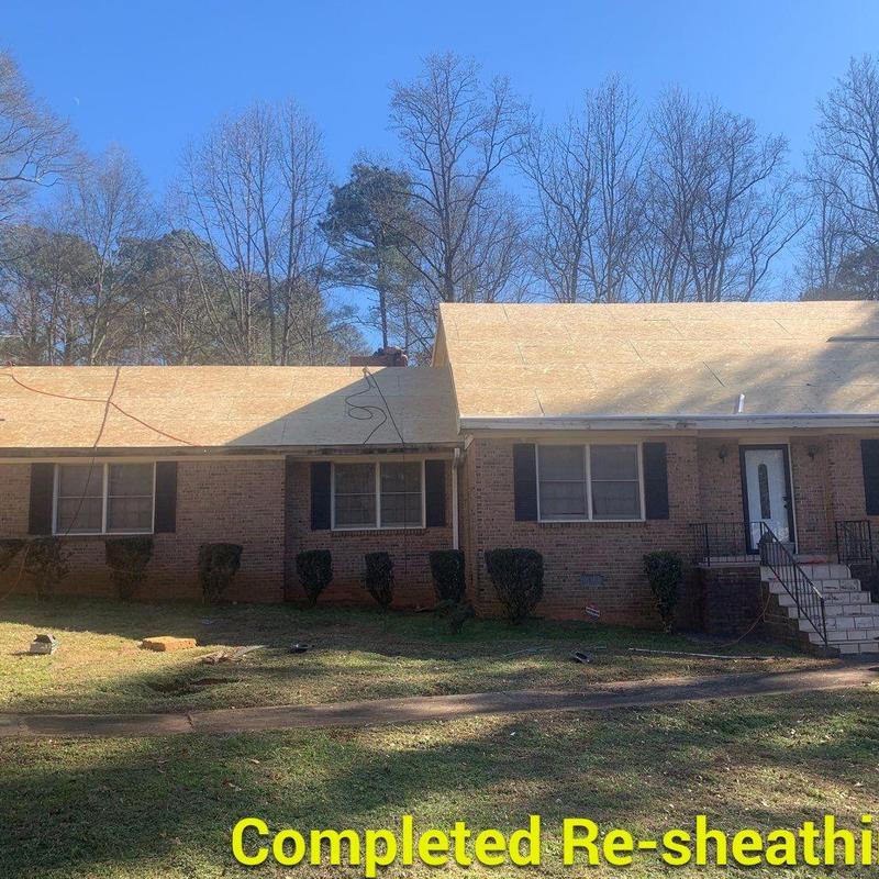 OSB roof sheathing installed on residential home OSB roof sheathing installed on residential home