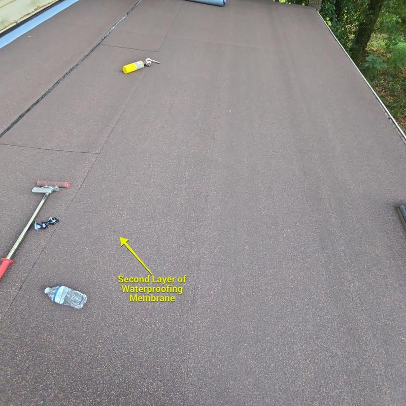 Waterproofing membrane layer on flat roof installation Waterproofing membrane layer on flat roof installation
