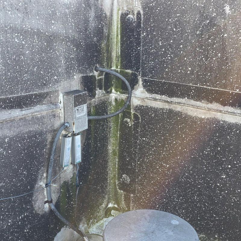 HVAC unit electrical box with wiring in roof corner HVAC unit electrical box with wiring in roof corner