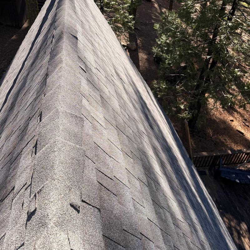 GAF lifetime asphalt roof on cabin ridge