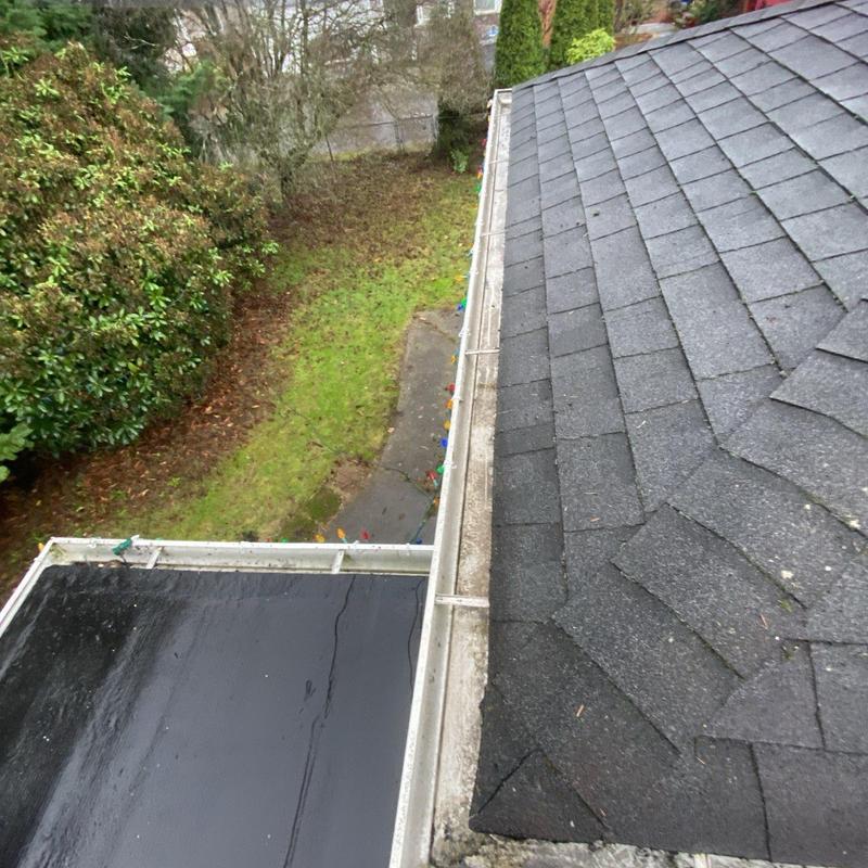 Roof shingle and gutter cleaning with debris removal