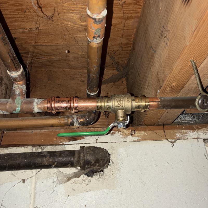 Main water shut off valve with copper pipes installation