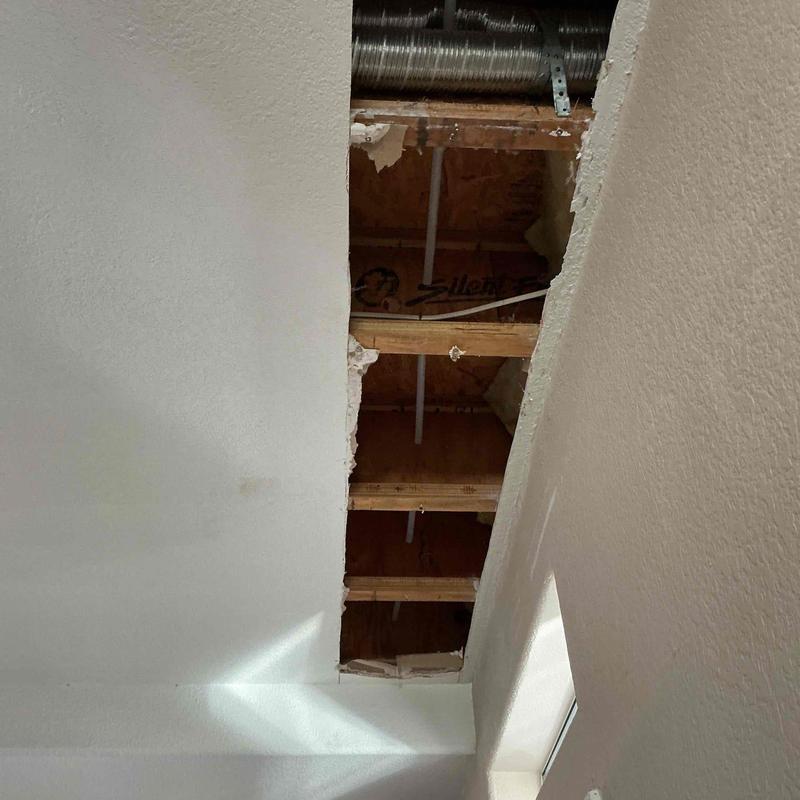 Cold waterline reroute with ceiling drywall opened
