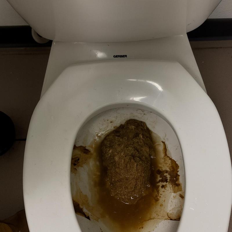 Toilet bowl clogged with heavy waste and stains