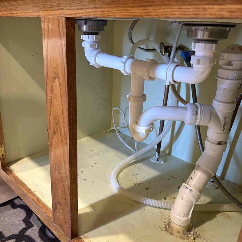 Kitchen sink drain pipes with studor vent installed
