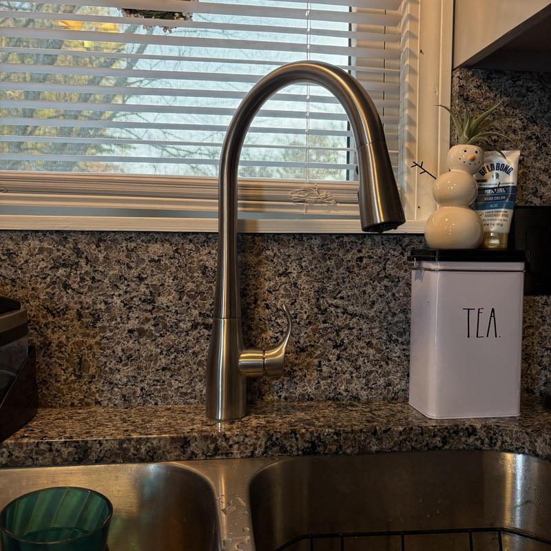 Kohler VS gooseneck faucet with pullout sprayer installed