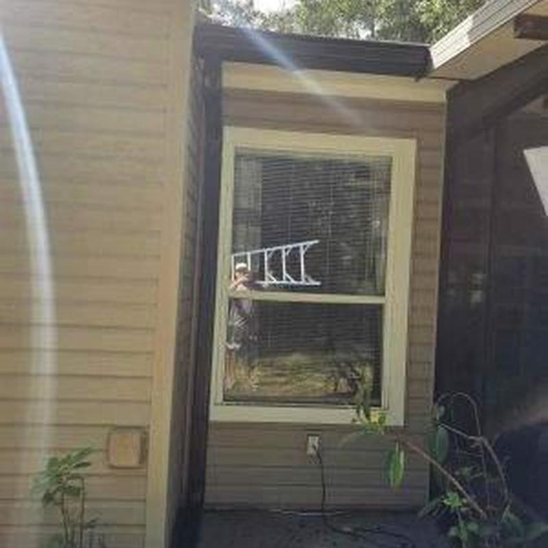 Chimney siding next to residential window exterior