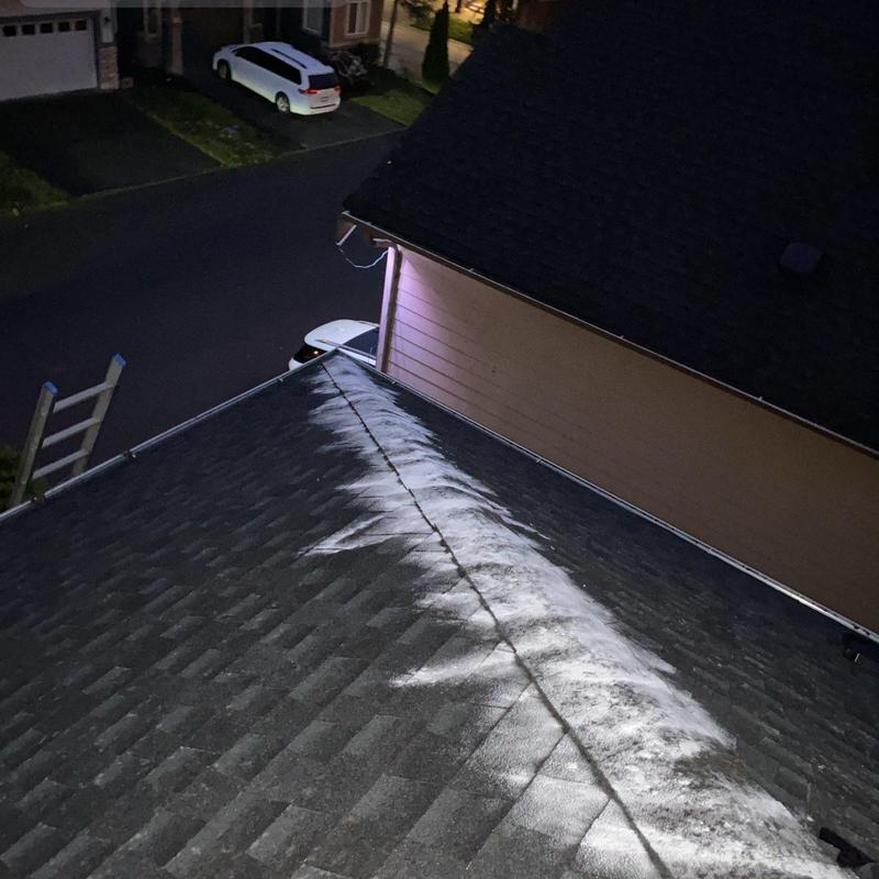 Roof moss treatment and cleaning along ridge line