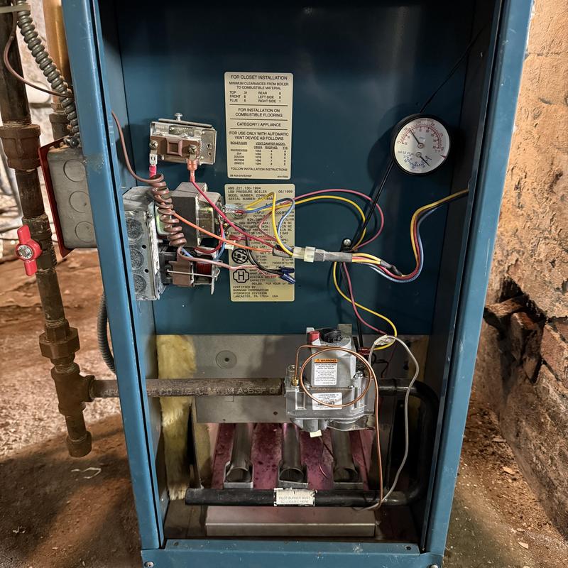 Boiler system with pressure gauge and wiring
