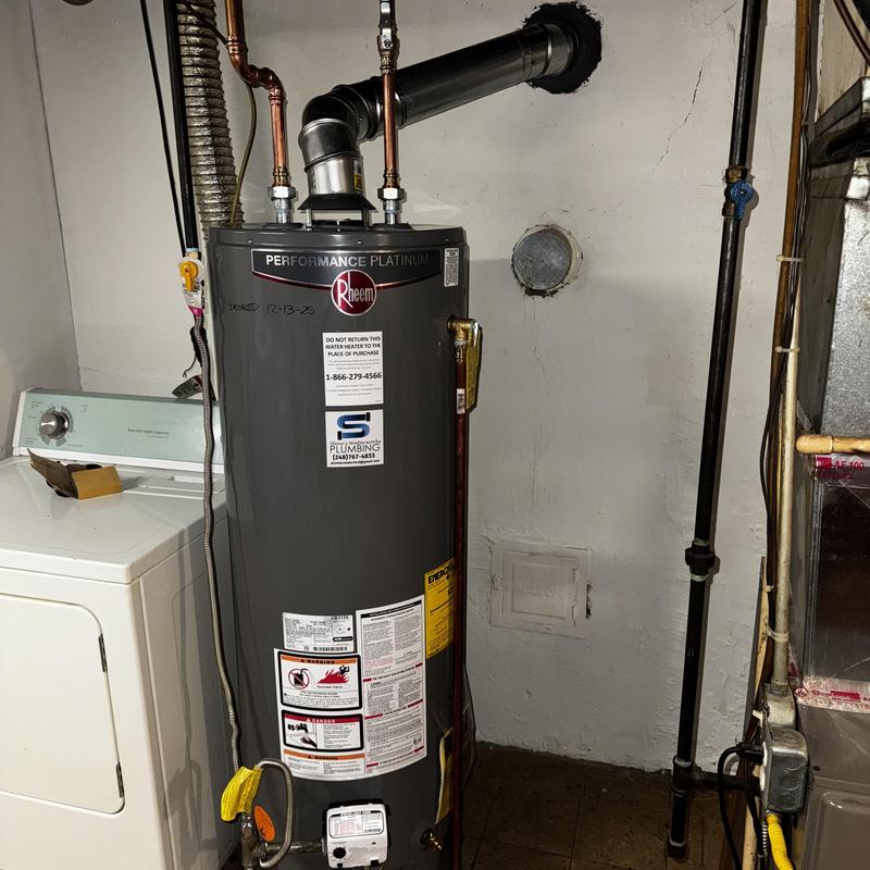 40-gal Rheem hot water heater with vent upgrade