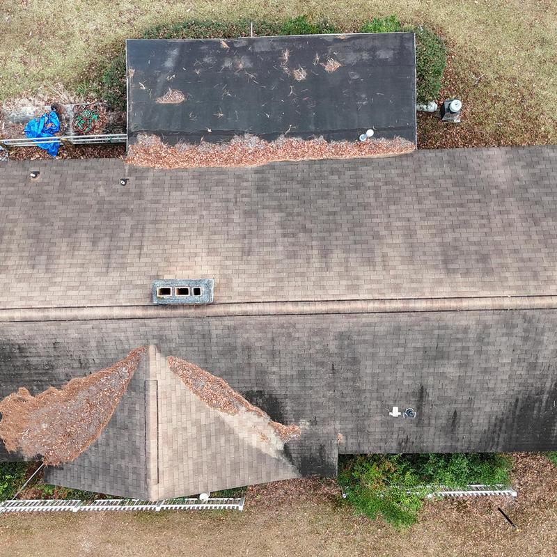 Owens Corning Oakridge shingle roof with rolled porch roof